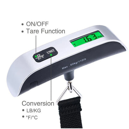 BILANCIA Scala portatile Display LCD digitale 110lb/ 50kg bagaglio elettronico appeso valigia viaggio pesi bagagli strumenti di equilibrio di peso