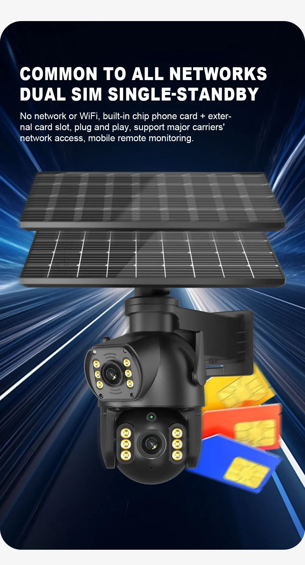 CON PANNELLO SOLARE-8MP 4K PTZ Fotocamera solare all'aperto 4G Scheda SIM Doppia lente Fotocamera a doppio schermo PIR Rilevamento del corpo umano Built-in sicurezza della durata della batteria