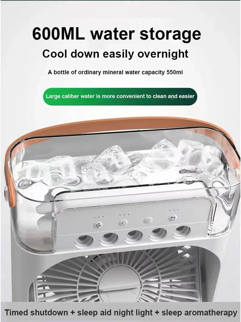 NUOVO Umidificatore portatile Ventilatore Condizionatori d'aria USB Ventilatore elettrico LED notte luce acqua nebbia divertimento 3 in 1 Umidificatore del dispositivo di raffreddamento dell'aria