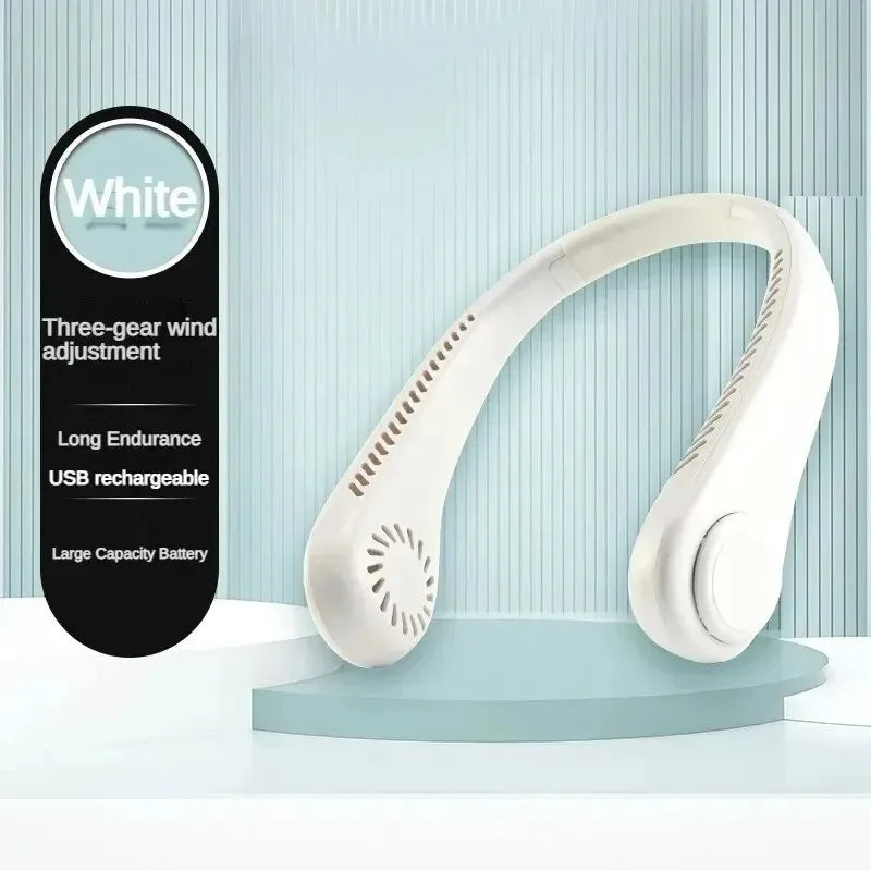 Hanging Neck Fan Convenient Small Fan Can Be Freely Adjusted Mini Small USB Charging Leafless Large Wind Hanging Neck Outdoors