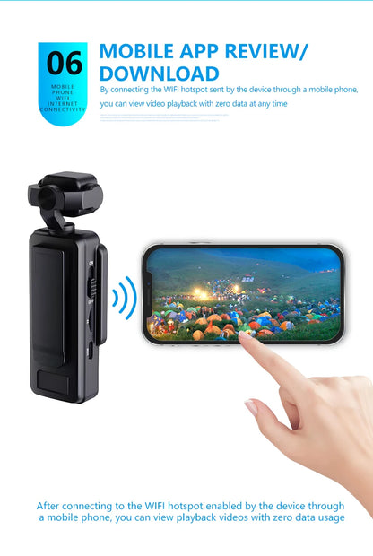 FHD 1080P Wifi Fotocamera Video digitale Outdoor Sports Camera Mini DV Portatile portatile per l'applicazione della legge Registratore a 360 gradi Obiettivo girevole