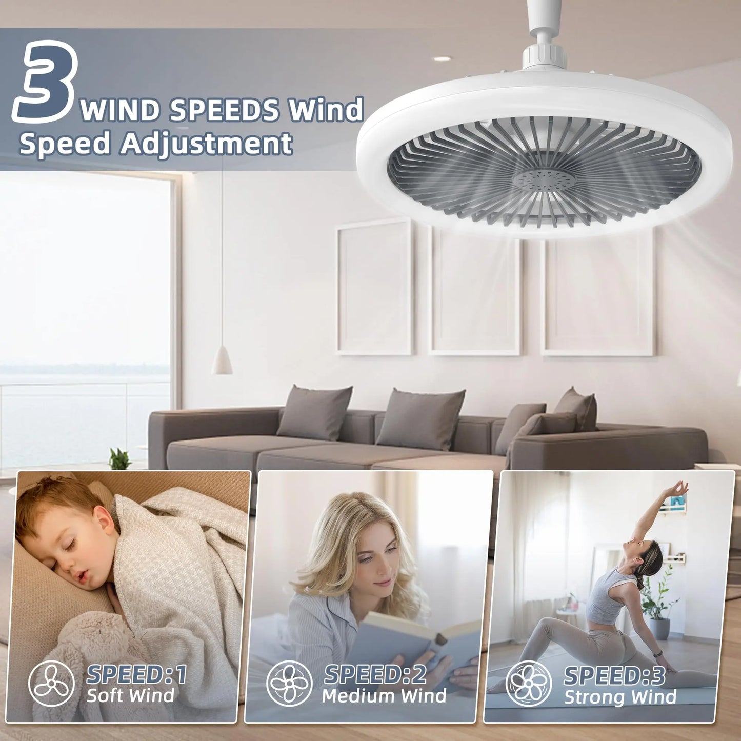 IRALAN Moderno ventilatore a soffitto con luce LED Fan Light E27 Screw Fan Light Remote Control Light Fan Ceiling Room decorazione