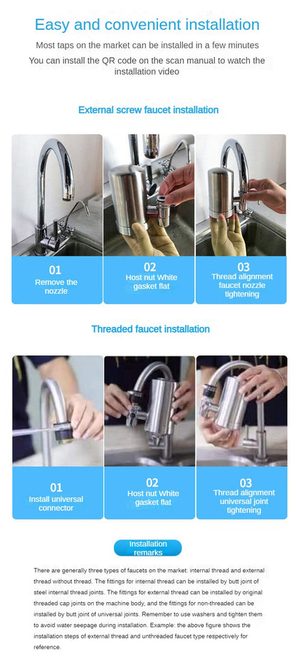 Purificatore per rubinetto dell'acqua potabile da 0,1 μm a 7 strati, filtro per rubinetto ecologico, cartuccia in acciaio inossidabile, carbone attivo ceramico KDF, casa e cucina