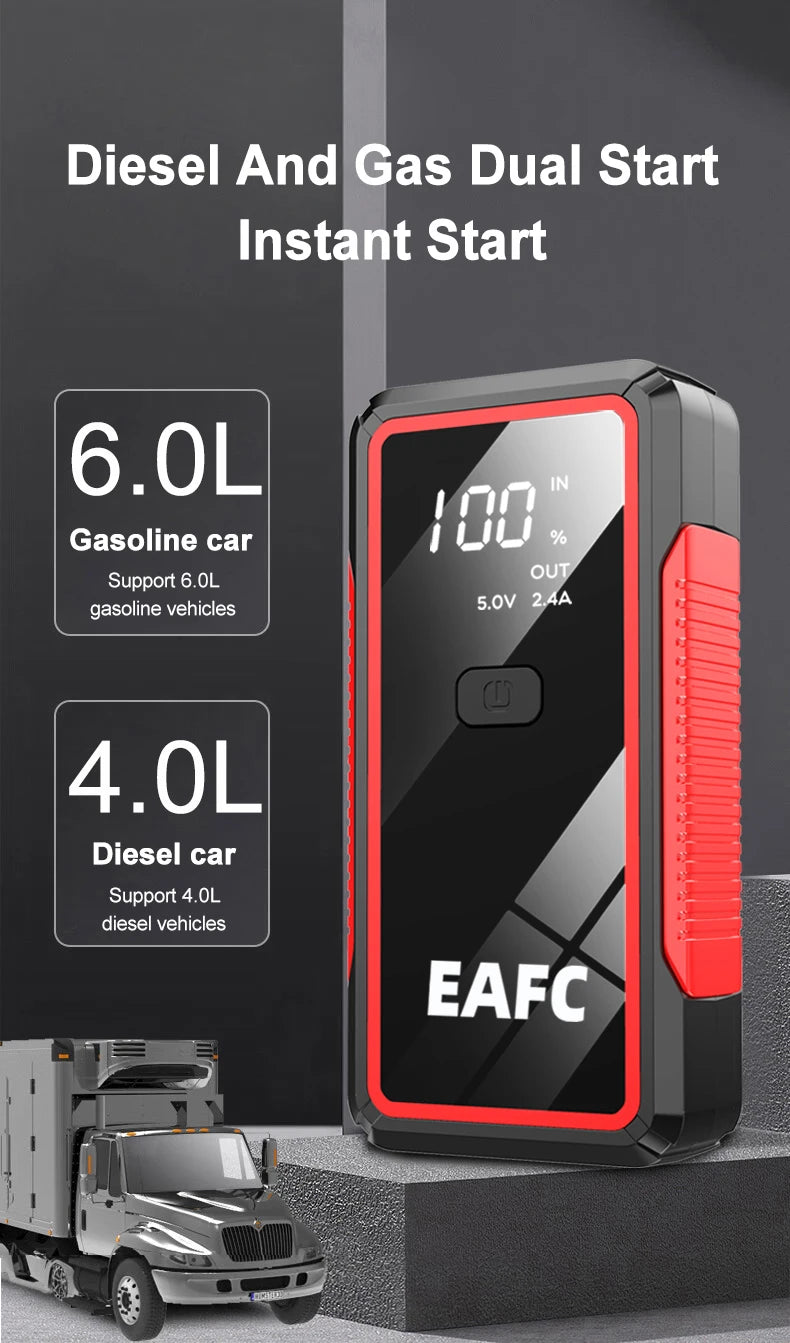Avviatore di emergenza per auto 2000A/1200A/600A, dispositivo di avviamento di emergenza portatile Power Bank Booster per benzina e diesel