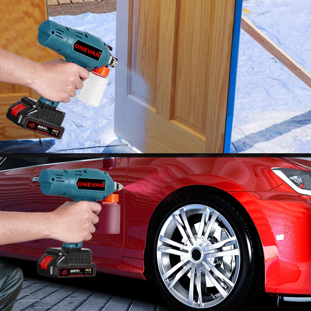 ONEVAN 100ML Pistola a spruzzo elettrica senza fili spruzzatore di vernice ricaricabile auto mobili in acciaio utensili elettrici per 21 v 18 v batteria