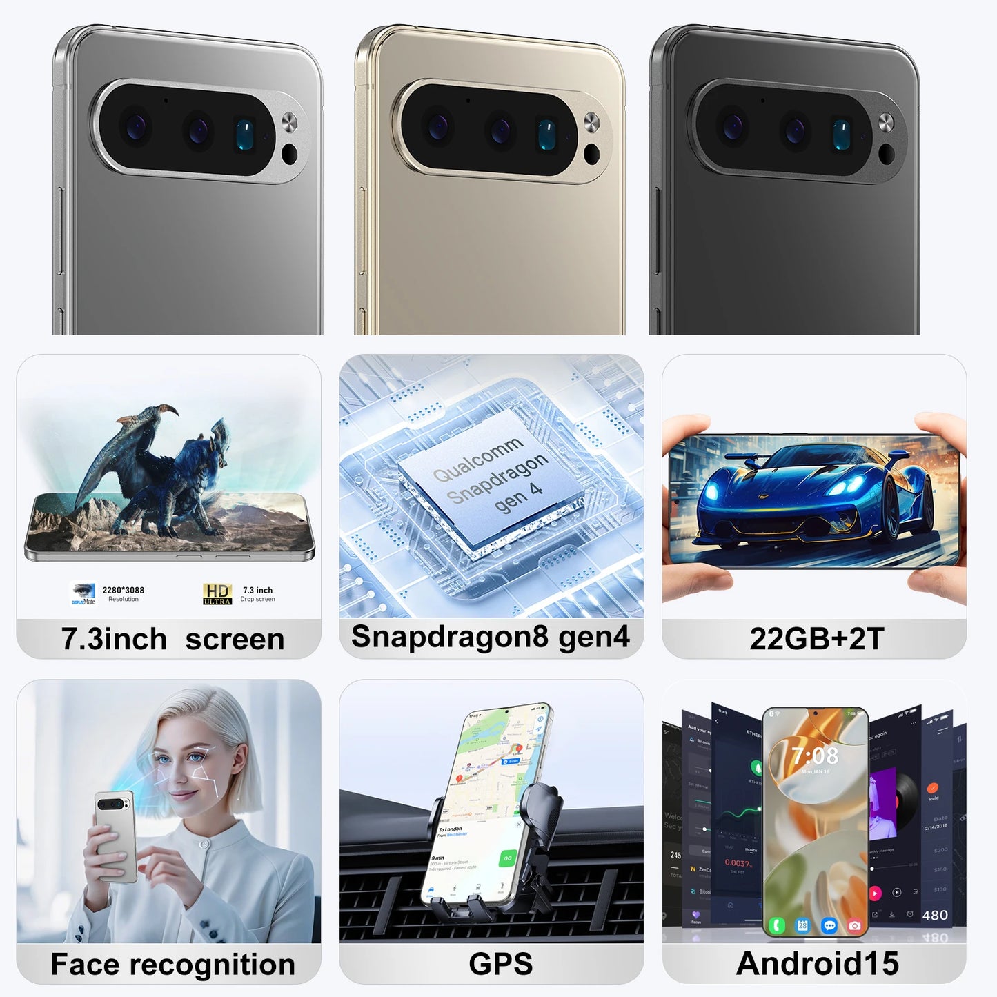 Versione globale Originale Pixel 9 Pro XL Smartphone 7.3 FHD 22G 2TB 8800mAh 78 + 108MP 4/ 5G Telefono di rete Android sbloccato