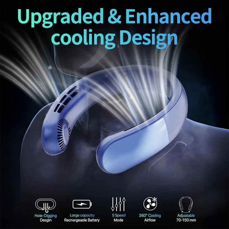 IL VENTO VI ARRIVA COME NATURALE Ventilatore da collo pieghevole JKUOO 2025 - Ricaricabile tramite USB a 3 velocità, silenzioso e fresco per campeggio/spiaggia/viaggi - Offerta estiva, spedizione gratuita