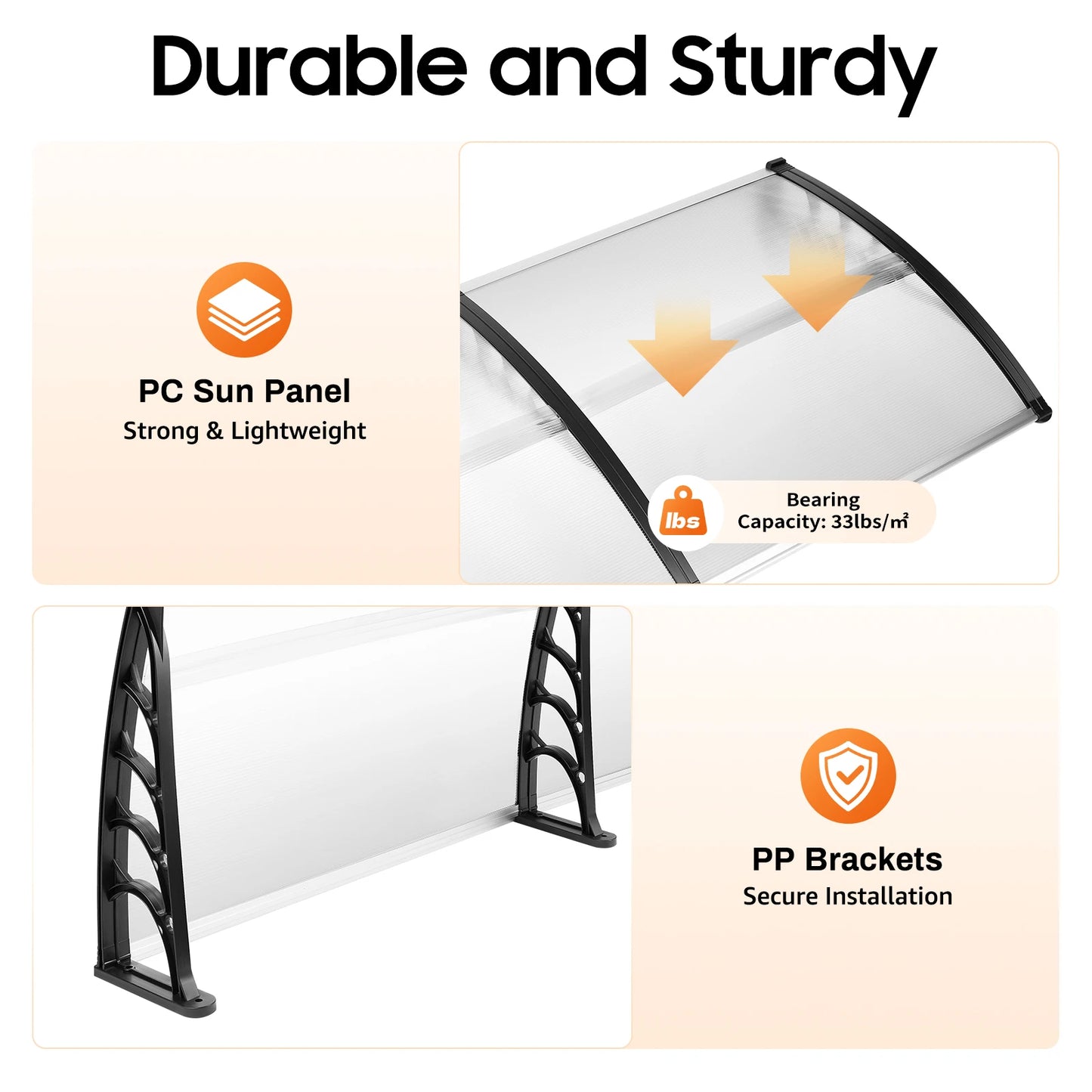 -22~356°F PC PP Window Awning Front Door Canopy 200CM UV Transparent Roof Window Awning Cover Window Awning For Outdoor Balcony