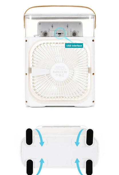 NUOVO Umidificatore portatile Ventilatore Condizionatori d'aria USB Ventilatore elettrico LED notte luce acqua nebbia divertimento 3 in 1 Umidificatore del dispositivo di raffreddamento dell'aria