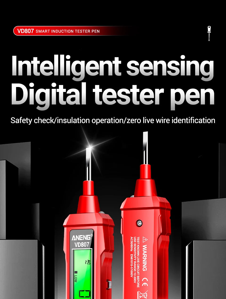 ANENG VD807 Una parola di induzione portatile 50/ 60Hz Smart Tester penna elettrica NCV sensore AC 12-300V senza contatto filo rivelatore strumenti