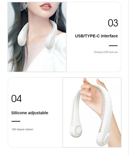 Hanging Neck Fan Convenient Small Fan Can Be Freely Adjusted Mini Small USB Charging Leafless Large Wind Hanging Neck Outdoors