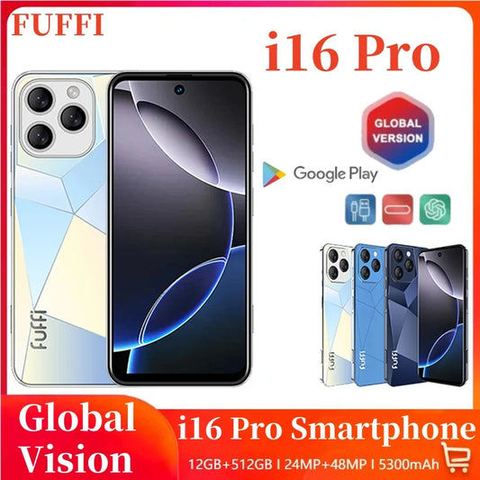 I16 Pro Smartphone 5G Android 5300mAH 12GB RAM 512G ROM 6.56Inch 1080x2640HD 24 + 48MP MTK10 Telefono cellulare di rete 4G