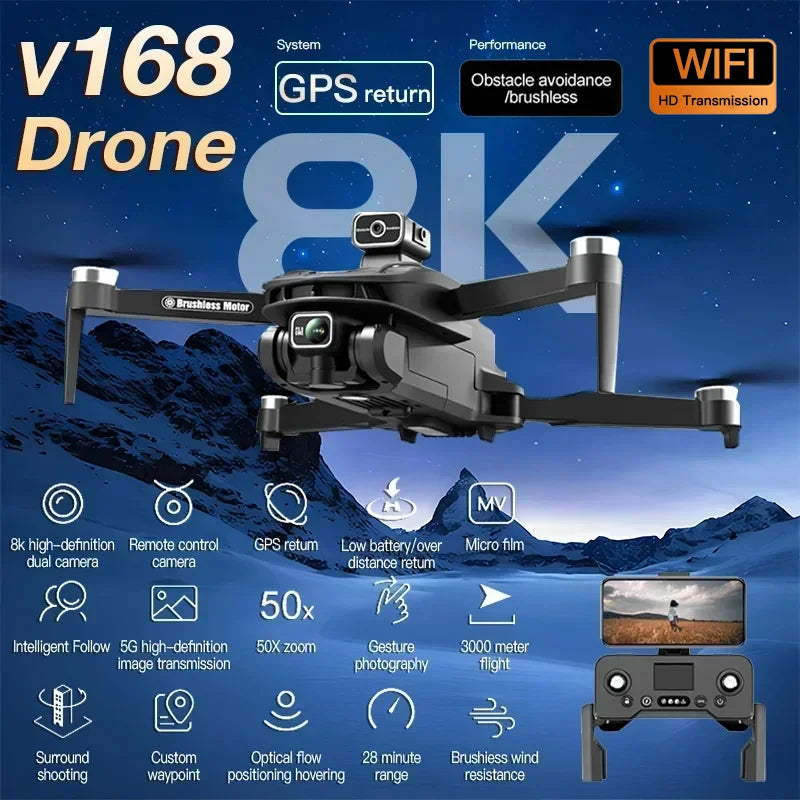 Per XIAOMI Original V168 GPS Drone Professional 8K HD Fotografia Aerea Doppia Fotocamera Omnidirezionale Evitamento Ostacoli Dron giocattolo