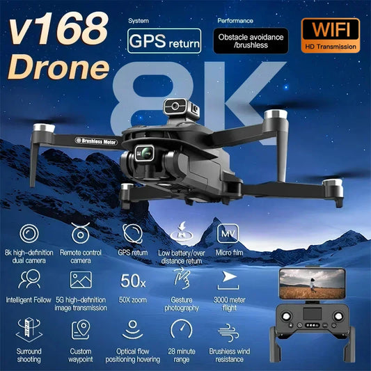 Per XIAOMI Original V168 GPS Drone Professional 8K HD Fotografia Aerea Doppia Fotocamera Omnidirezionale Evitamento Ostacoli Dron giocattolo