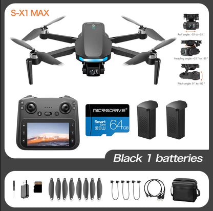 S-X1 Nuovo drone con schermo a 3 assi anti-shake Gimbal 4K Aerial Brushless Drones RC Quadcopter 5G GPS 8K HD Telecamere EIS Mini Dron