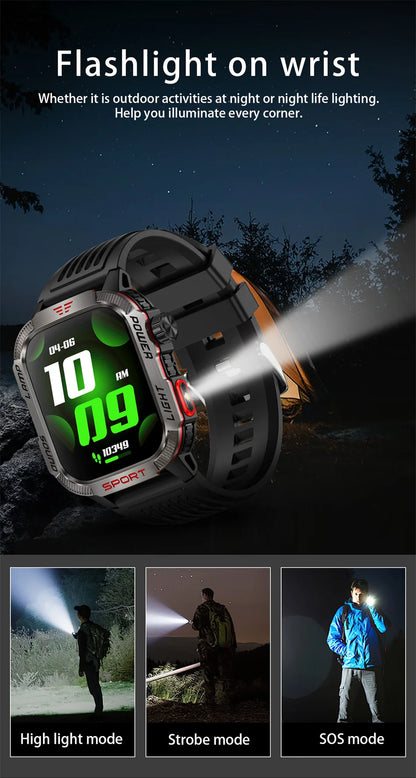 Nuovo per Huawei Xiaomi Militare GPS Smart Watch Uomini Torcia elettrica Bussola impermeabile all'aperto Sport Tracker Bluetooth Chiamata Smartwatch