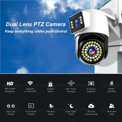 Yoosee 4K 8MP doppia lente doppio schermo a colori visione notturna rilevazione del movimento audio bidirezionale all'aperto impermeabile wifi telecamera di sicurezza
