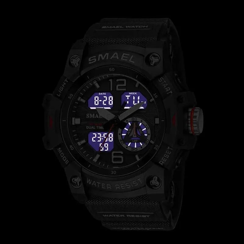 SMAEL  Sport Watch Orologio da polso militare per gli uomini Allarme cronometro LED digitale luce posteriore Dual Time Display impermeabile Watch Men 8007