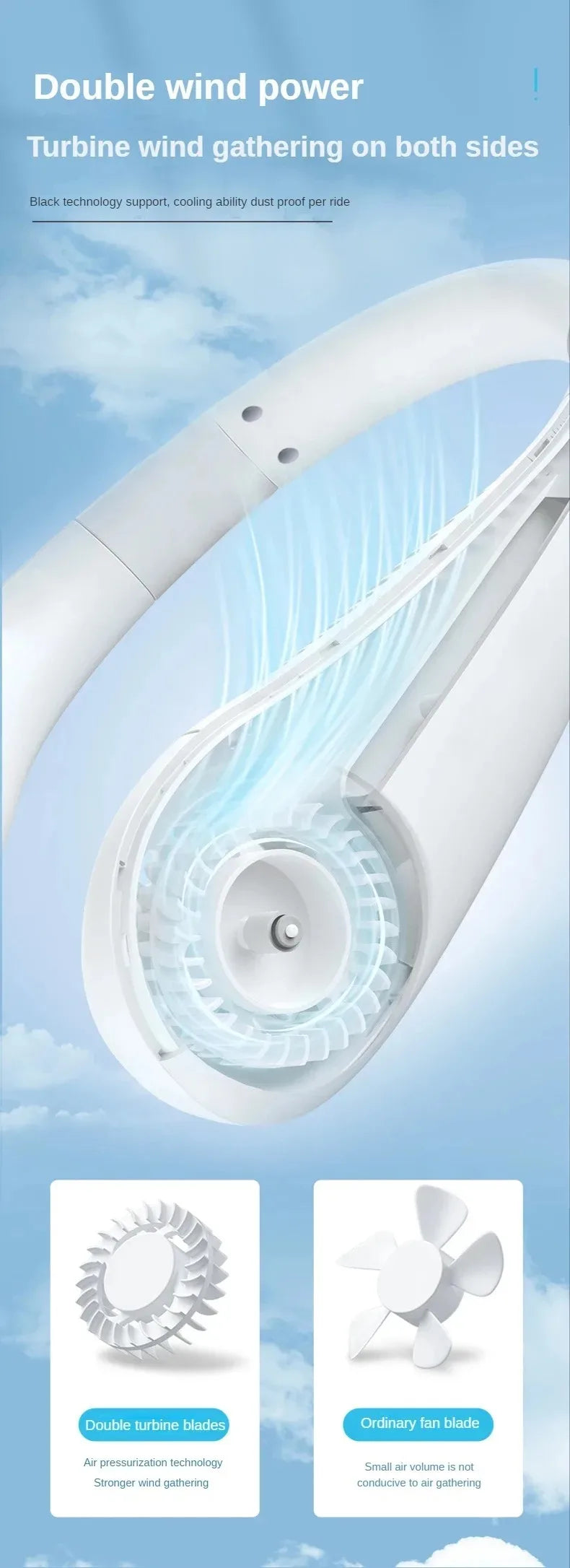 Hanging Neck Fan Convenient Small Fan Can Be Freely Adjusted Mini Small USB Charging Leafless Large Wind Hanging Neck Outdoors