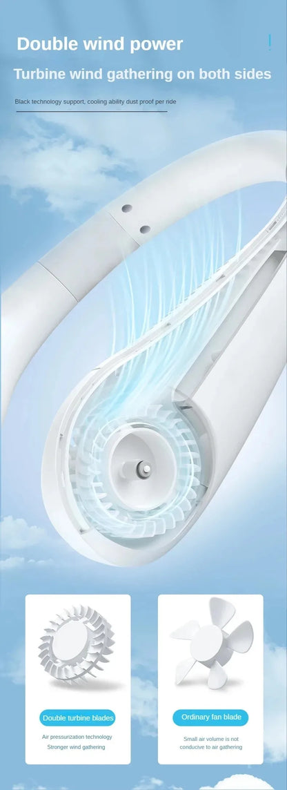 Hanging Neck Fan Convenient Small Fan Can Be Freely Adjusted Mini Small USB Charging Leafless Large Wind Hanging Neck Outdoors