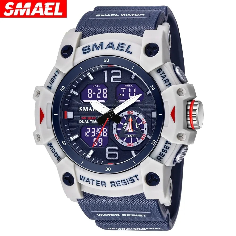 SMAEL  Sport Watch Orologio da polso militare per gli uomini Allarme cronometro LED digitale luce posteriore Dual Time Display impermeabile Watch Men 8007