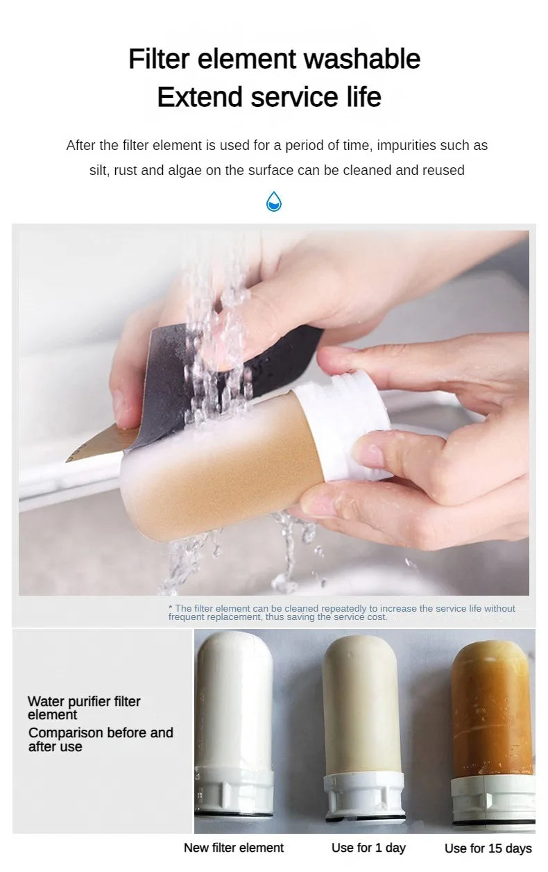 Purificatore per rubinetto dell'acqua potabile da 0,1 μm a 7 strati, filtro per rubinetto ecologico, cartuccia in acciaio inossidabile, carbone attivo ceramico KDF, casa e cucina