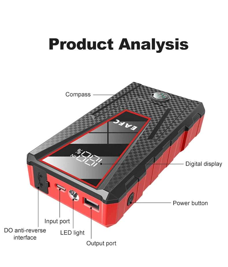 Avviatore di emergenza per auto 2000A/1200A/600A, dispositivo di avviamento di emergenza portatile Power Bank Booster per benzina e diesel