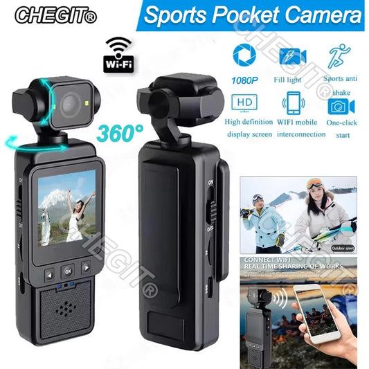 FHD 1080P Wifi Fotocamera Video digitale Outdoor Sports Camera Mini DV Portatile portatile per l'applicazione della legge Registratore a 360 gradi Obiettivo girevole