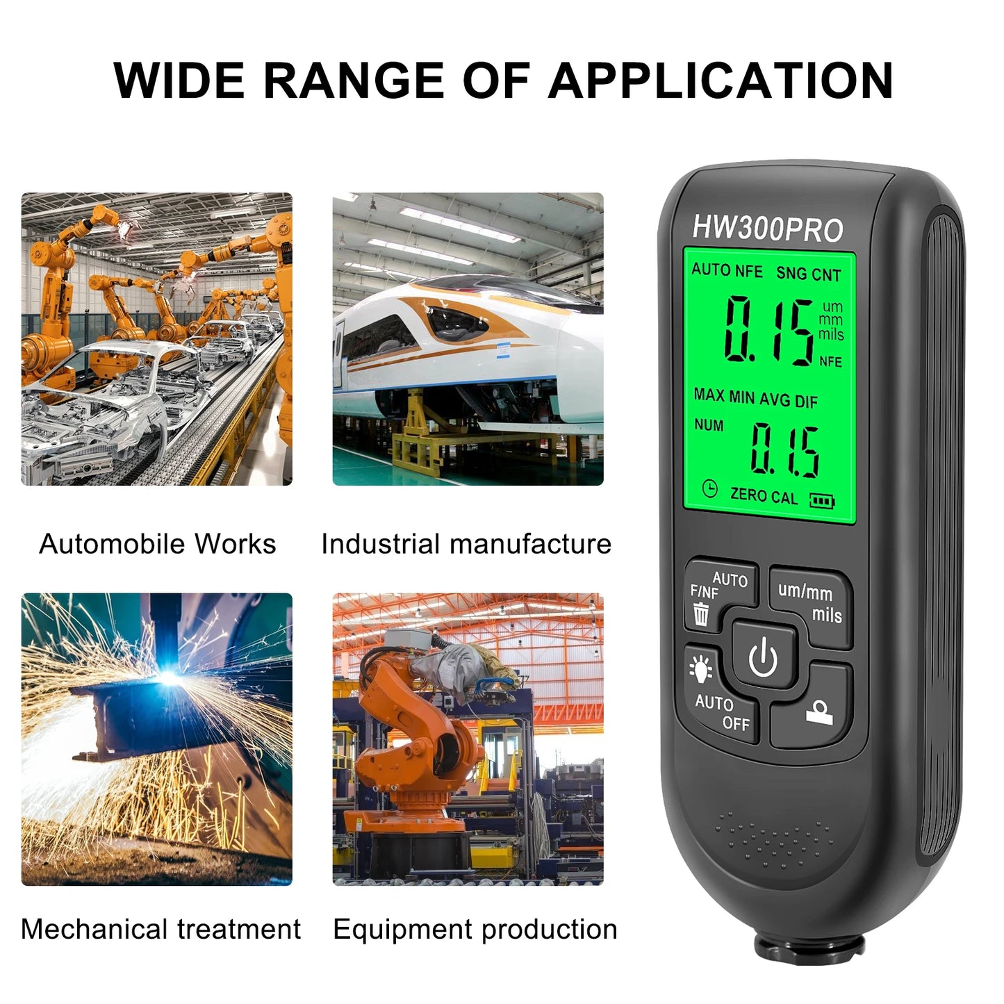 Calibro di spessore per auto Digital Backlight LCD Meter Car Thickness Paint Coating Metro Strumento di misura in metallo 0-2000um HW-300PRO