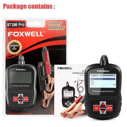 -TESTER PER VERIFICARE LO STATO DELLA BATTERIA AUTO-FOXWELL BT100 PRO 12V 100-1100 CCA Strumento diagnostico per il controllo della batteria