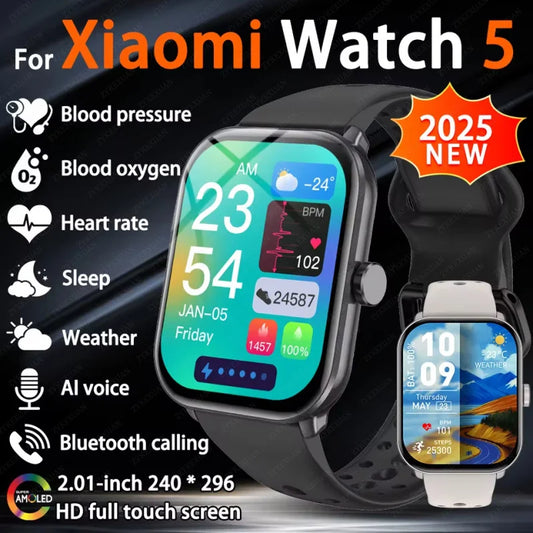 New Series 5 Watch5 Uomini Smart Watch Pressione sanguigna Ossigeno del sangue Frequenza cardiaca AI Voce Bluetooth Chiamata Donne SmartWatch per Xiaomi