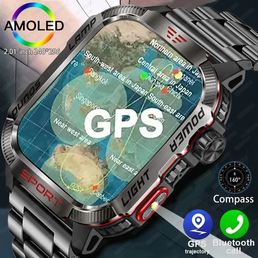 Nuovo per Huawei Xiaomi Militare GPS Smart Watch Uomini Torcia elettrica Bussola impermeabile all'aperto Sport Tracker Bluetooth Chiamata Smartwatch