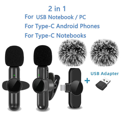 .4G Wireless Lavalier Microfono Cancellazione del rumore Registrazione audio video per IPhone/iPad/Android/Xiaomi/Samsung Live Game Mic