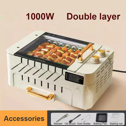 2 layers Electric Skewer Barbecue grill Automatic rotating Lamb Kebabs grill Indoor Smokeless BBQ machine Non-stick frying pan