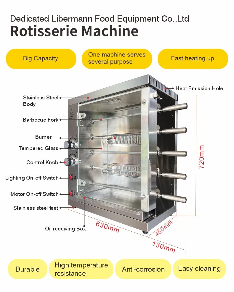 Commercial Stainless Steel Rotary Gas Oven Durable Chicken Rotisserie Grill Machine for Hotel Catering Equipment