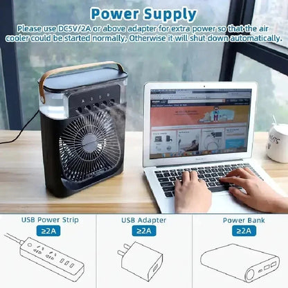 NUOVO Umidificatore portatile Ventilatore Condizionatori d'aria USB Ventilatore elettrico LED notte luce acqua nebbia divertimento 3 in 1 Umidificatore del dispositivo di raffreddamento dell'aria