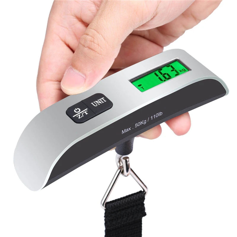 BILANCIA Scala portatile Display LCD digitale 110lb/ 50kg bagaglio elettronico appeso valigia viaggio pesi bagagli strumenti di equilibrio di peso