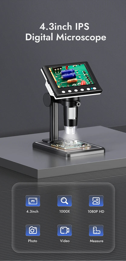 RIEVBCAU DM7 4.3' Microscopio digitale 1000X Coin Microscope 1080P Video Microscope per la saldatura degli adulti con 8 LED Dropshipping