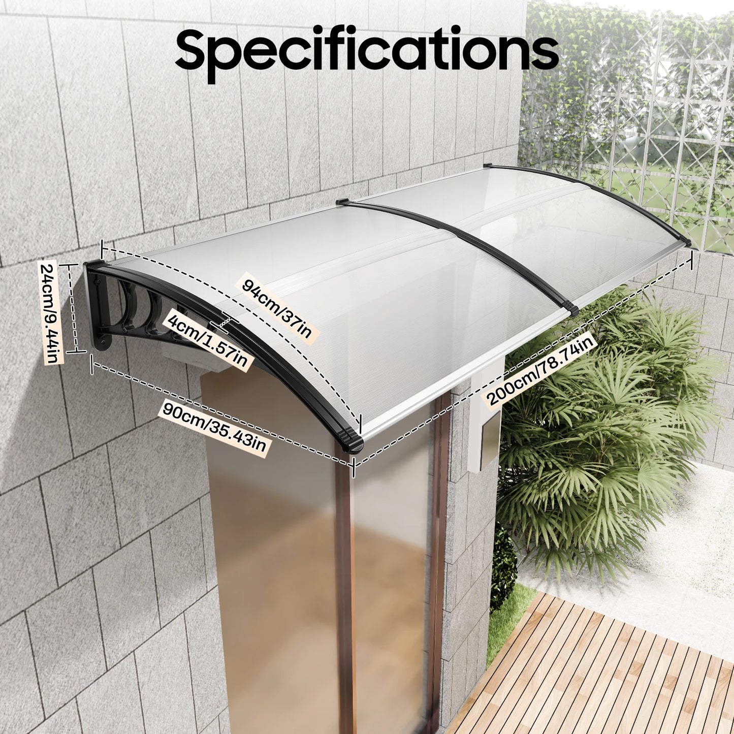 -22~356°F PC PP Window Awning Front Door Canopy 200CM UV Transparent Roof Window Awning Cover Window Awning For Outdoor Balcony