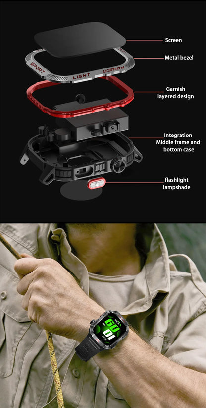 Nuovo per Huawei Xiaomi Militare GPS Smart Watch Uomini Torcia elettrica Bussola impermeabile all'aperto Sport Tracker Bluetooth Chiamata Smartwatch