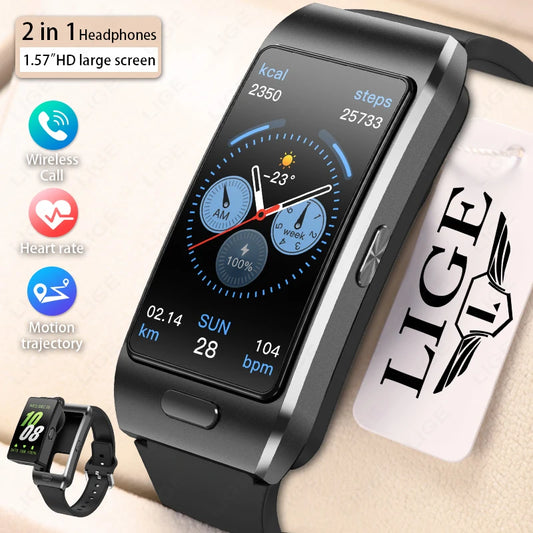 LIGE TWS 2 In 1 Uomini Donne Smart Watch ECG GPS Impermeabile Frequenza cardiaca Ossigeno Bluetooth Auricolare Fare Telefonate 2025 Nuovo