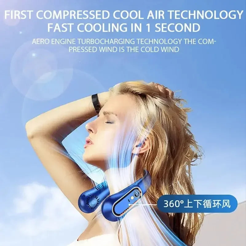 Hanging neck fan portable summer air cooler USB cooling fan with 5 speeds and digital displays - super technology and bladeless