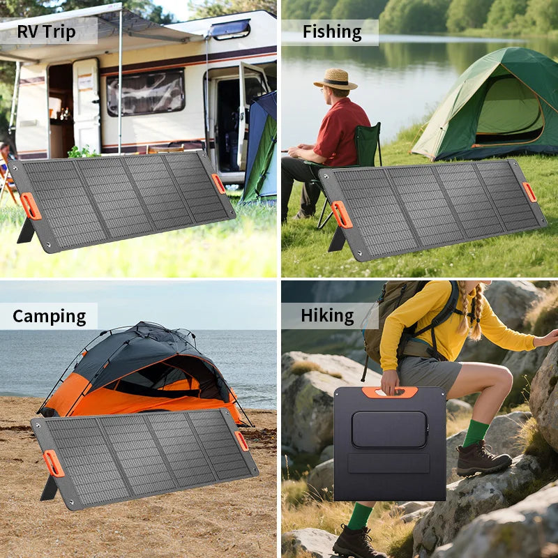 Pannello solare pieghevole flessibile in ETFE da 200 W, pannello solare pieghevole impermeabile portatile ad alta efficienza da 100 W per campeggio, camper e giardino
