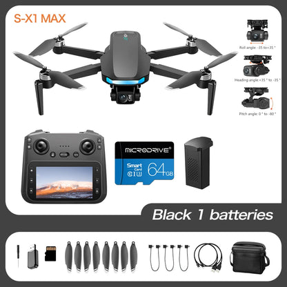 S-X1 Nuovo drone con schermo a 3 assi anti-shake Gimbal 4K Aerial Brushless Drones RC Quadcopter 5G GPS 8K HD Telecamere EIS Mini Dron