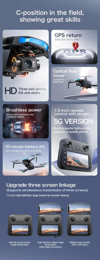 S-X1 Nuovo drone con schermo a 3 assi anti-shake Gimbal 4K Aerial Brushless Drones RC Quadcopter 5G GPS 8K HD Telecamere EIS Mini Dron