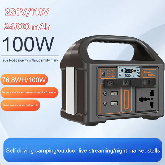 100W portatile Solar Power Station 110 V/ 220 V generatore di energia 24000mAh all'aperto Camping Power Bank Display a LED per avventura di viaggio