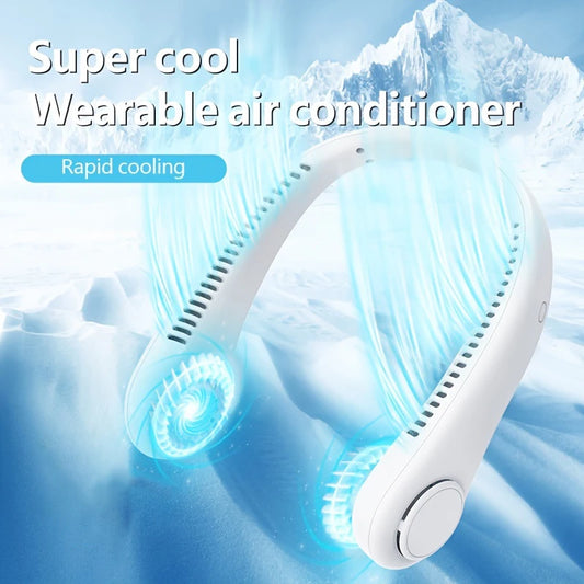 Hanging Neck Fan Convenient Small Fan Can Be Freely Adjusted Mini Small USB Charging Leafless Large Wind Hanging Neck Outdoors