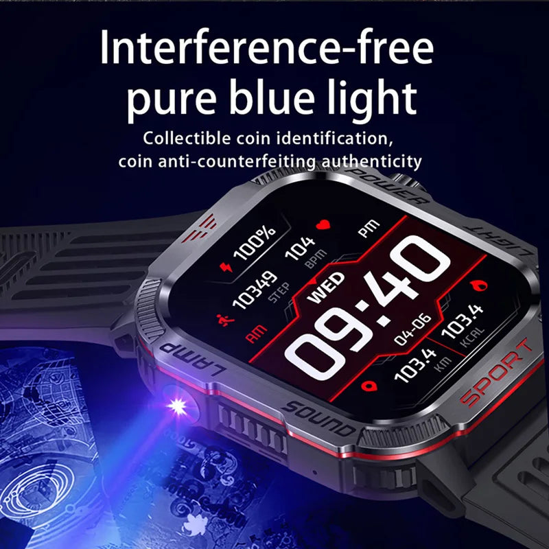 Nuovo per Huawei Xiaomi Militare GPS Smart Watch Uomini Torcia elettrica Bussola impermeabile all'aperto Sport Tracker Bluetooth Chiamata Smartwatch