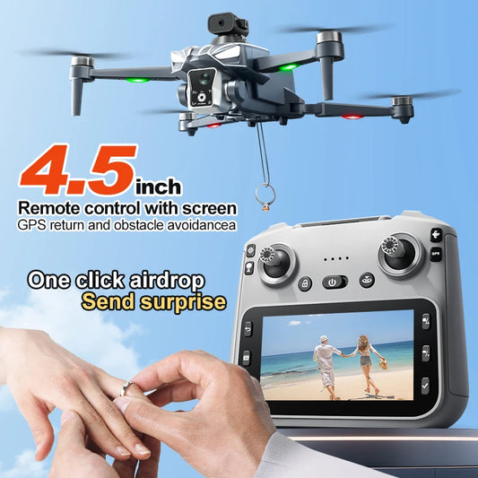 K18 Max 4,5 pollici grande schermo Drone 360° Laser per evitare ostacoli Posizionamento GPS Flusso ottico Dispositivo di lancio aereo RC Drone Giocattolo