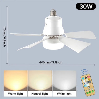 Ventilatore a soffitto LED con luce telecomando dimmerabile 30W E27 base moderna intelligente senza fili ventilatori illuminazione per camera da letto e soggiorno